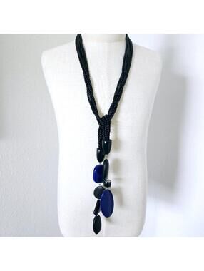 Chico's Navy Blue Black Beaded Chunky Necklace